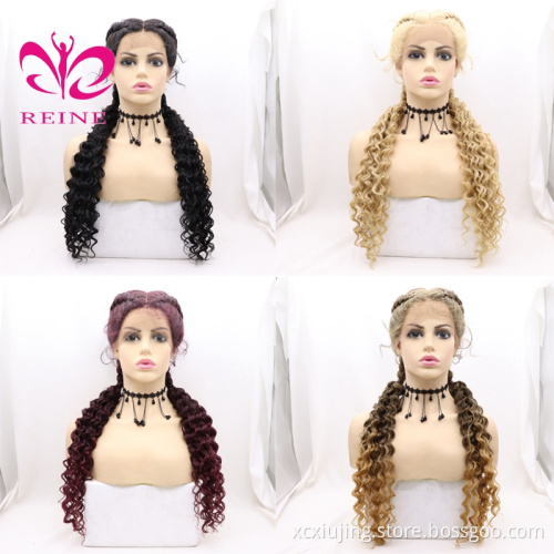 Braided Wig Synthetic Lace Front Wig Heat Resistant Double Box Braid Wigs for Black Women Middle Part Blonde Black Brown Long